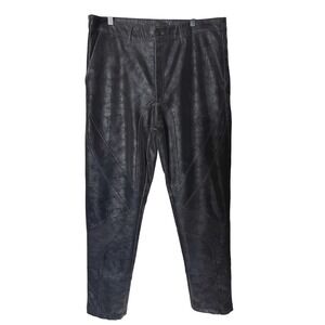 Mens Black Faux Leather Moto Biker Pants Textured Paneled Tapered 35x32 Urban